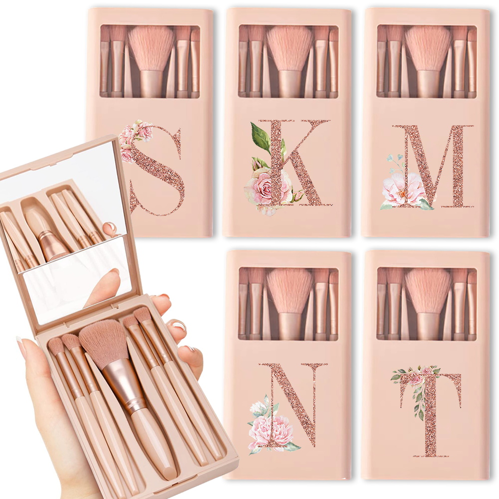 Beauty Makeup Kit - 5pcs Cosmetic Brush Kit With Mirror