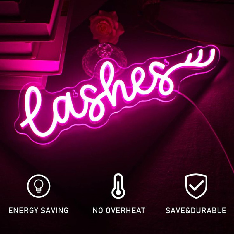 Pink LED Lashes Neon Sign Wall - Beauty Makeup Studio recension och pris